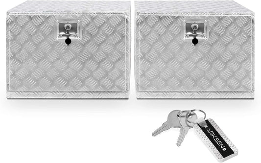 36 Inch Heavy Duty Aluminum Diamond Plate Tool Underbody Box, Waterproof Square Truck Storage Organizer Chest for Pick Up Truck Bed, RV Trailer with T-Handle Lock and Keys - Black
