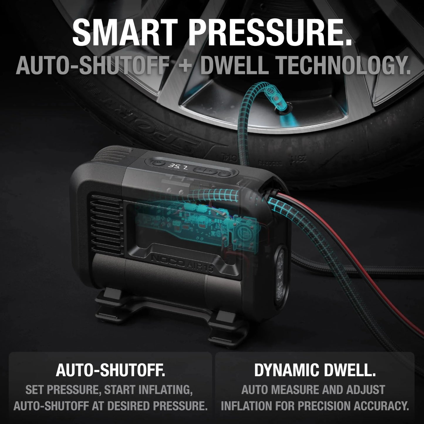 UltraFast 15A Tire Inflator, 12V Portable Air Compressor Pump, Rated at 80 PSI, Inflates Tires from 0-40 PSI in 2.9 Minutes with a Digital Gauge, Smart Pressure and Auto-Shutoff