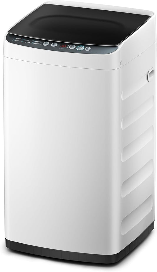 Portable Washer with 6 Cycles, Drum Clean, Quick, Stainless Steel Tub, Transparent Lid, LED Display Washing Machine, White