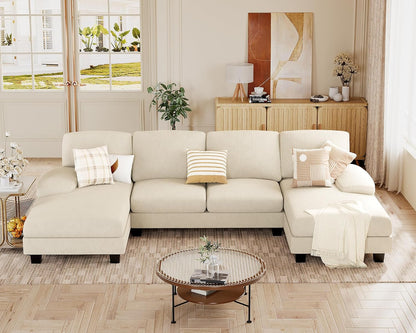 Sectional Couches for Living Room, U Shaped Couch with Chenille Fabric, 4 Seat Modern Sofa with Removable Pillows for Apartment and Small Space (Fabric, Grey)