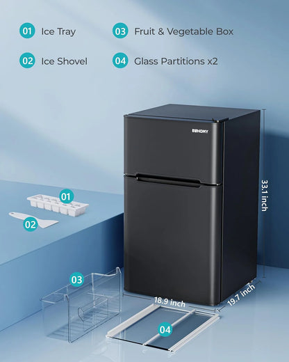 3.2 Cu.Ft Mini Fridge with Freezer – 2-Door Compact Refrigerator for Bedroom, Dorm, Office or Apartment, Silver