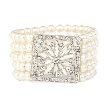 4-Row Faux Pearl Crystal Bracelet