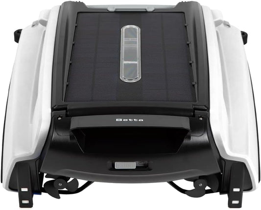 Solar Powered Automatic Robotic Pool Surface Skimmer Cleaner with 30-Hour Continuous Cleaning Battery Power and Re-Engineered Twin Salt Chlorine Tolerant Motors (Blue)