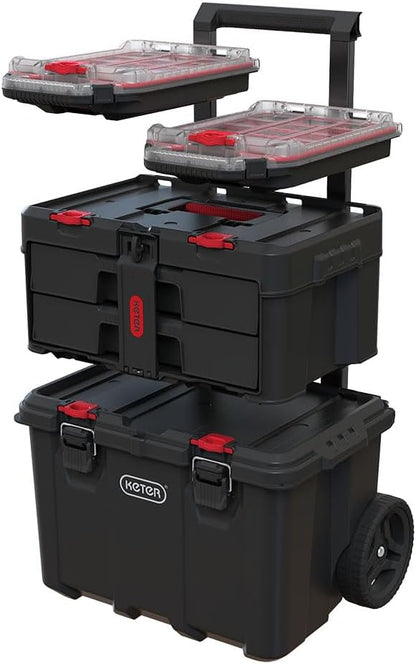 Stack-n-Roll Modular Tools Organizer for Garage Storage and DIY, 3 Piece Resin Rolling Tool Box System for Small Parts