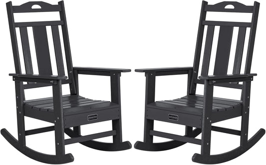 Outdoor Rocking Chairs Set of 2, HDPE All Weather Resistant Rocking Chair for Porch, Oversized Patio Rocker Chair for Adult, Outdoor Rockers for Garden Lawn