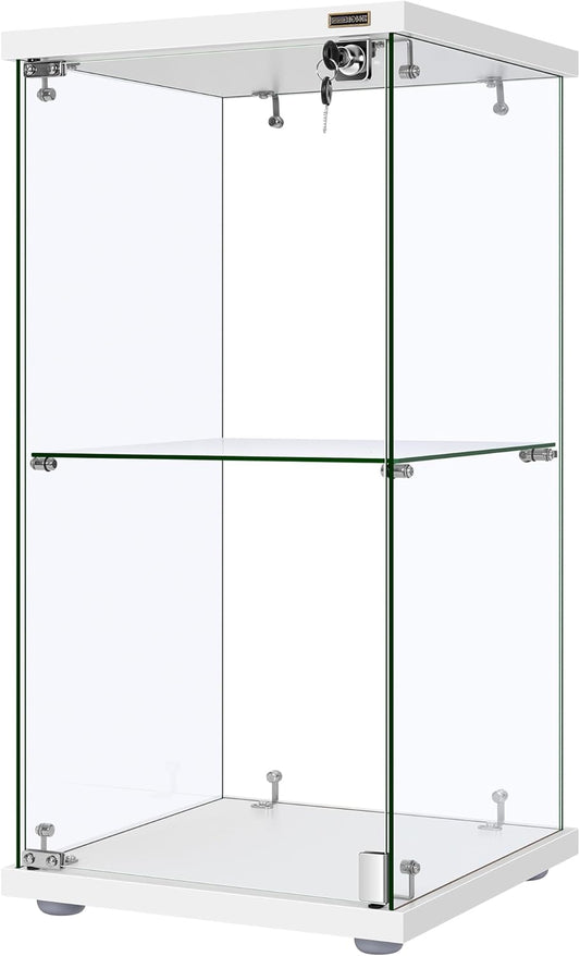 4 Layers 15.7''W x 15.7''D x 62.6''H Glass Display Cabinet Countertop Showcase with Lock, 5mm Tempered Glass 25mm MDF Base
