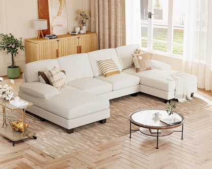Sectional Couches for Living Room, U Shaped Couch with Chenille Fabric, 4 Seat Modern Sofa with Removable Pillows for Apartment and Small Space (Fabric, Grey)